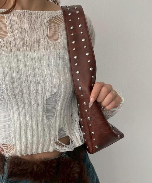 WEGO（ウィゴー）の「WEGO/スタッズハンドバッグ（ハンドバッグ・レディース・ブラウン/ブラック・FREE）」の6枚目の写真