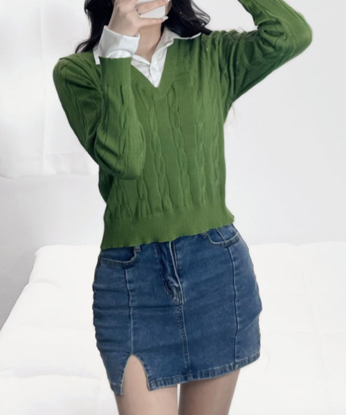 VIVID LADY(ビビッドレディー)の「シャツドッキングニット 長袖(ニット/セーター・レディース・ブラック/アイボリー/ベージュ/グレー/カーキ・FREE)」の7枚目の写真