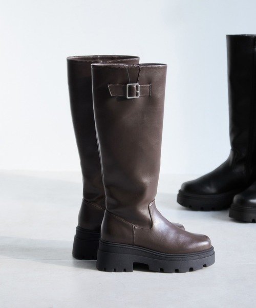 サイドバックルタンクソールロングブーツ（ブーツ）｜Juze（ジュゼ）の