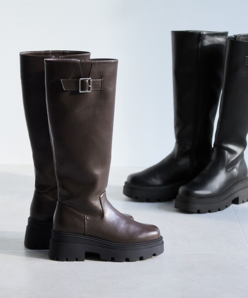 Juze（ジュゼ）の「サイドバックルタンクソールロングブーツ（ブーツ・レディース・ダークブラウン/ブラック・S/L/M）」の11枚目の写真