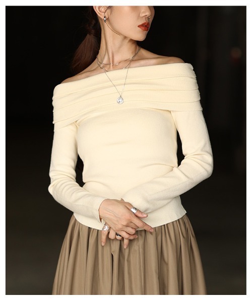 Sawa a la mode(サワアラモード)の「オフショルニットプルオーバー(ニット/セーター・レディース・レッド/ブラック/アイボリー・FREE)」の14枚目の写真