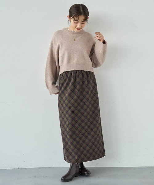 mil(ミル)の「バイアスチェック ナロースカート【585103】(スカート・レディース・ネイビー/ブラウン/モスグリーン・XS/S)」の14枚目の写真