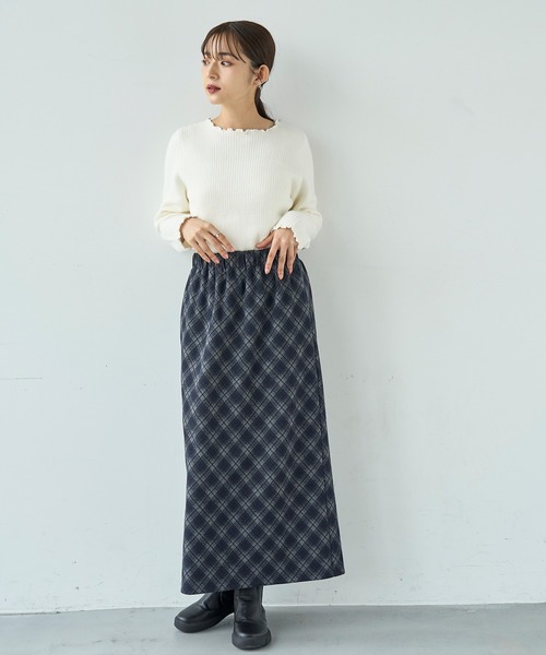mil(ミル)の「バイアスチェック ナロースカート【585103】(スカート・レディース・ネイビー/ブラウン/モスグリーン・XS/S)」の21枚目の写真