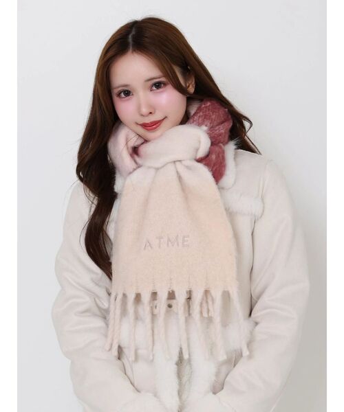 EATME（イートミー）の「ボーダー刺繍マフラー（マフラー・レディース・ブラウン/ピンク/グレー・FREE）」の3枚目の写真