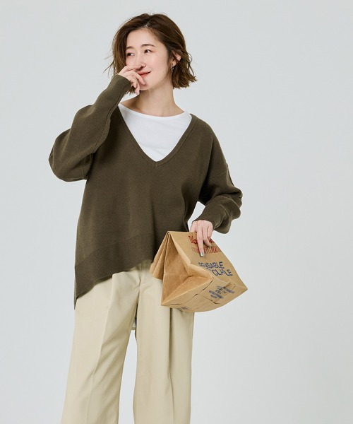 coca(coca)(コカ)の「ディープVネックニットトップス(ニット/セーター・レディース・カーキ/チャコール・L/M/S)」の8枚目の写真