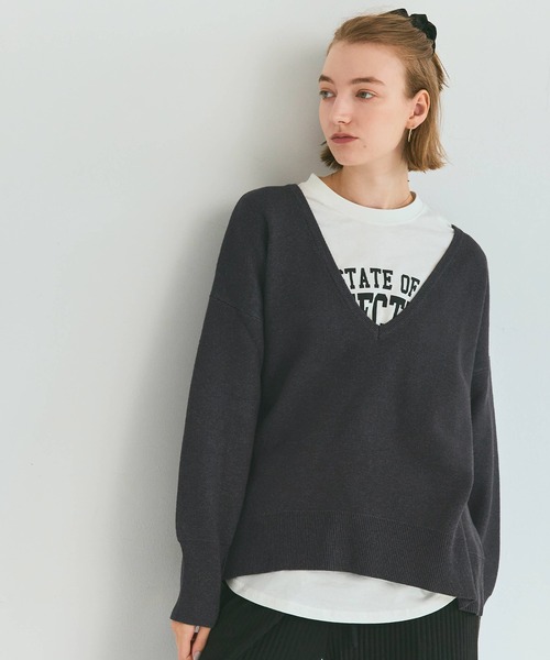 coca(coca)(コカ)の「ディープVネックニットトップス(ニット/セーター・レディース・カーキ/チャコール・L/M/S)」の9枚目の写真