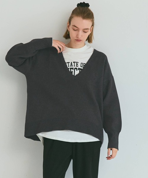 coca(coca)(コカ)の「ディープVネックニットトップス(ニット/セーター・レディース・カーキ/チャコール・L/M/S)」の12枚目の写真