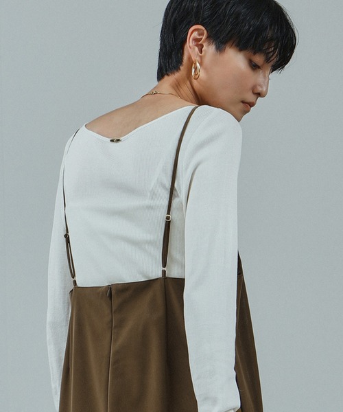 SALON adam et rope'（サロン アダム エ ロペ）の「パールレザーライクキャミワンピース（ワンピース・レディース・ブラック/ブラウン系その他2・FREE）」の11枚目の写真