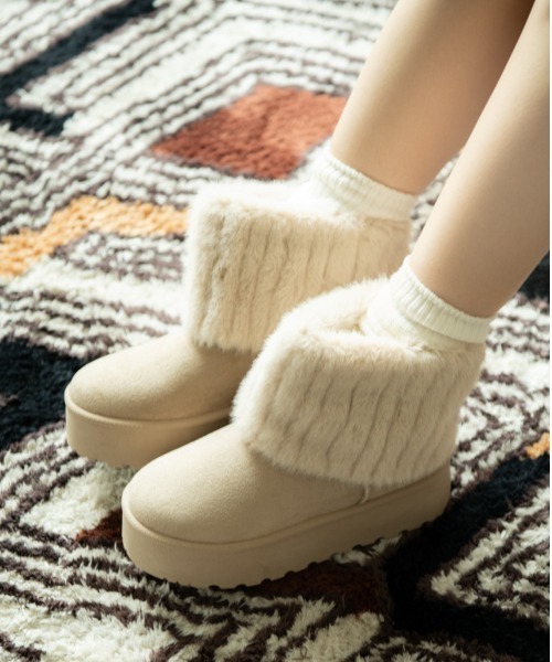 セール】【25AW新作】【R&E】フェイクファー厚底ムートンブーツ