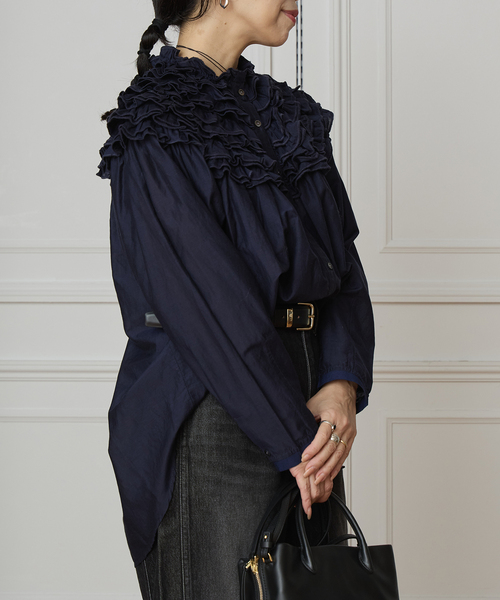 IENA LA BOUCLE(イエナラブークル)の「IENA LA BOUCLE silk mix cotton フリルブラウス(シャツ/ブラウス・レディース・ネイビー・FREE)」の17枚目の写真
