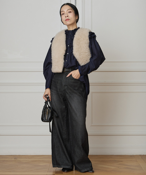 IENA LA BOUCLE(イエナラブークル)の「IENA LA BOUCLE silk mix cotton フリルブラウス(シャツ/ブラウス・レディース・ネイビー・FREE)」の6枚目の写真