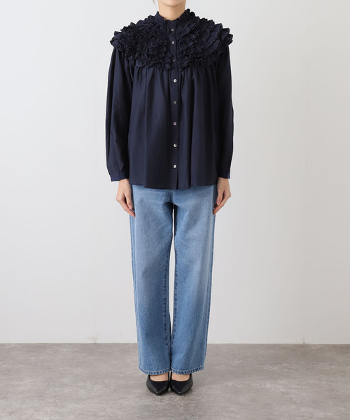 IENA LA BOUCLE(イエナラブークル)の「IENA LA BOUCLE silk mix cotton フリルブラウス(シャツ/ブラウス・レディース・ネイビー・FREE)」の7枚目の写真