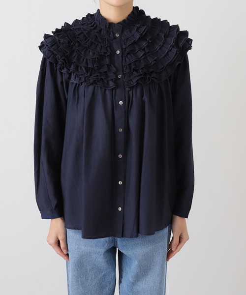 IENA LA BOUCLE(イエナラブークル)の「IENA LA BOUCLE silk mix cotton フリルブラウス(シャツ/ブラウス・レディース・ネイビー・FREE)」の8枚目の写真