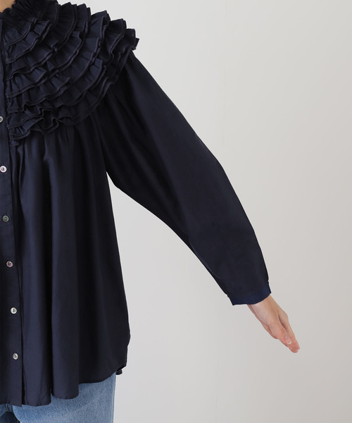 IENA LA BOUCLE(イエナラブークル)の「IENA LA BOUCLE silk mix cotton フリルブラウス(シャツ/ブラウス・レディース・ネイビー・FREE)」の12枚目の写真