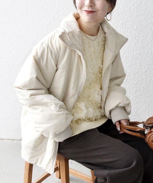 WEB限定】SHIPS any: 中綿 ダブル ジップ スタンド ブルゾン（ブルゾン