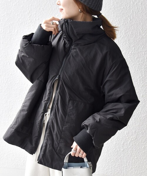 WEB限定】SHIPS any: 中綿 ダブル ジップ スタンド ブルゾン（ブルゾン