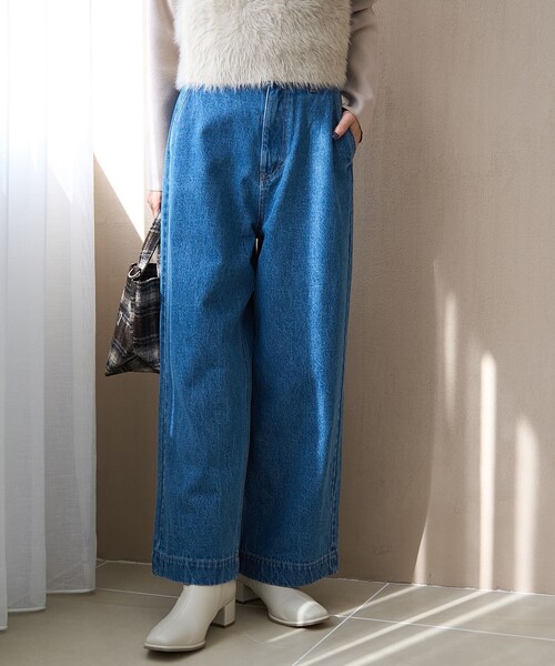 coen（コーエン）の「裏起毛ワイドデニムパンツ【インフルエンサー紹介アイテム】（デニムパンツ・レディース・コバルトブルー/ダークグレー/ネイビー・S/L/M）」の3枚目の写真