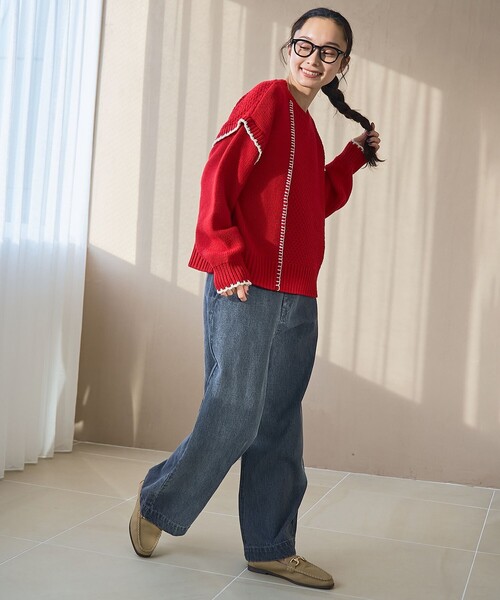 coen（コーエン）の「裏起毛ワイドデニムパンツ【インフルエンサー紹介アイテム】（デニムパンツ・レディース・コバルトブルー/ダークグレー/ネイビー・S/L/M）」の9枚目の写真