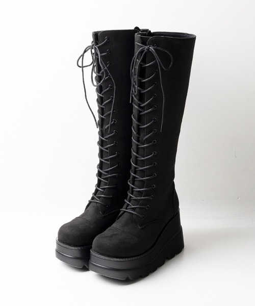 attagirl（アタガール）の「厚底ソールレースアップロングブーツ（ブーツ・レディース・アイボリー/ブラック/ブラック系その他・S/M/L/LL/3L）」の3枚目の写真