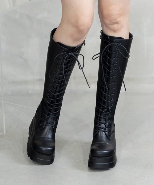 attagirl（アタガール）の「厚底ソールレースアップロングブーツ（ブーツ・レディース・アイボリー/ブラック/ブラック系その他・S/M/L/LL/3L）」の18枚目の写真