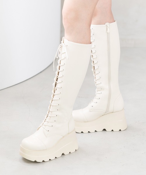 attagirl（アタガール）の「厚底ソールレースアップロングブーツ（ブーツ・レディース・アイボリー/ブラック/ブラック系その他・S/M/L/LL/3L）」の10枚目の写真