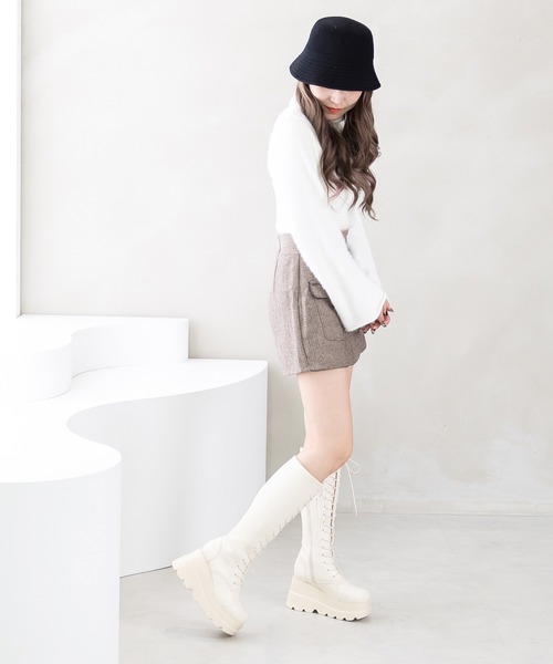 attagirl（アタガール）の「厚底ソールレースアップロングブーツ（ブーツ・レディース・アイボリー/ブラック/ブラック系その他・S/M/L/LL/3L）」の8枚目の写真