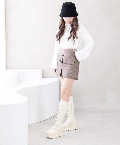 attagirl（アタガール）の「厚底ソールレースアップロングブーツ（ブーツ・レディース・アイボリー/ブラック/ブラック系その他・S/M/L/LL/3L）」の7枚目の写真