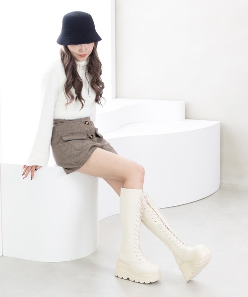 attagirl（アタガール）の「厚底ソールレースアップロングブーツ（ブーツ・レディース・アイボリー/ブラック/ブラック系その他・S/M/L/LL/3L）」の6枚目の写真