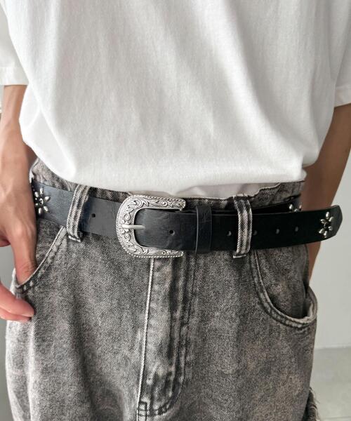 WEGO(ウィゴー)の「WEGO/フラワースタッズベルト(ベルト・メンズ・ブラック・FREE)」の2枚目の写真