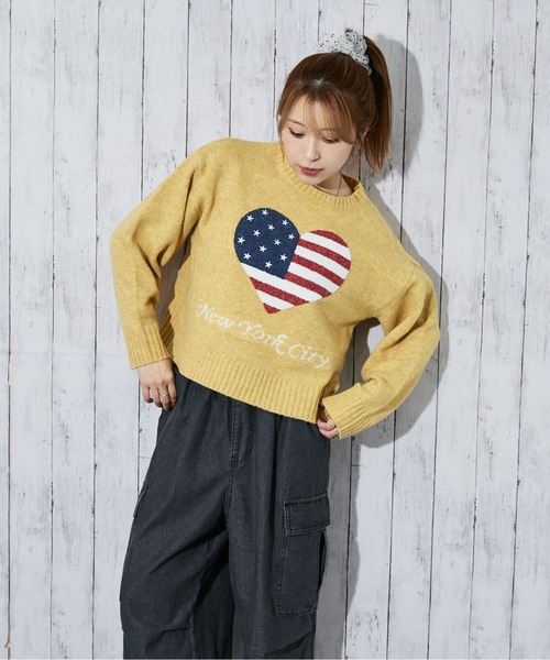 GORGE(ゴージ)の「《ハート×星条旗ロゴ》レディース サガラ刺繍 ニットプルオーバー ふわもこ素材 秋冬(ニット/セーター・レディース・マスタード/ネイビー/アイボリー・F)」の11枚目の写真
