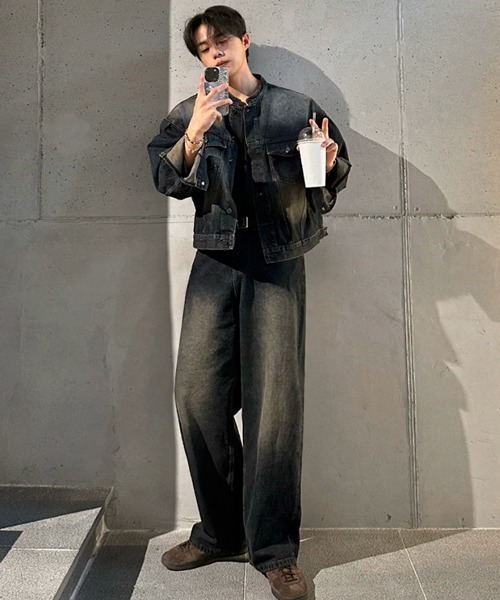 NOWLE（ノウル）の「【NOWLE】ヴィンテージウォッシュ ノーカラー ショート デニム ジャケット（デニムジャケット・メンズ・ダークインディゴブルー・MEDIUM/LARGE/X-LARGE）」の11枚目の写真