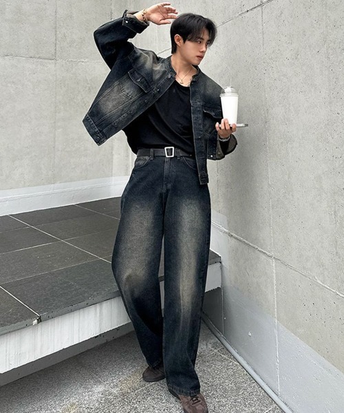 NOWLE（ノウル）の「【NOWLE】ヴィンテージウォッシュ ノーカラー ショート デニム ジャケット（デニムジャケット・メンズ・ダークインディゴブルー・MEDIUM/LARGE/X-LARGE）」の18枚目の写真