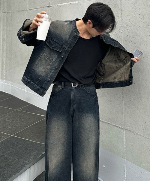 NOWLE（ノウル）の「【NOWLE】ヴィンテージウォッシュ ノーカラー ショート デニム ジャケット（デニムジャケット・メンズ・ダークインディゴブルー・MEDIUM/LARGE/X-LARGE）」の21枚目の写真