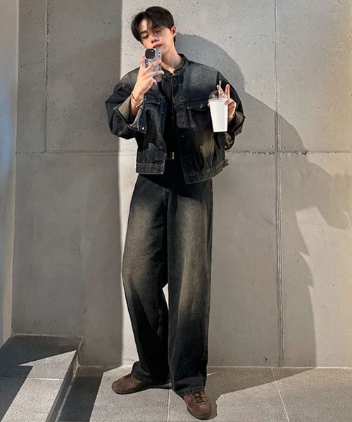 NOWLE（ノウル）の「【NOWLE】ヴィンテージウォッシュ ノーカラー ショート デニム ジャケット（デニムジャケット・メンズ・ダークインディゴブルー・MEDIUM/LARGE/X-LARGE）」の22枚目の写真