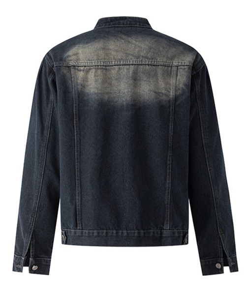 セール】【NOWLE】ヴィンテージウォッシュ ノーカラー ショート デニム