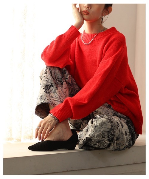 Sawa a la mode(サワアラモード)の「ショートニットプルオーバートップス(ニット/セーター・レディース・ターコイズブルー/チャコールグレー/オフホワイト/レッド・FREE)」の7枚目の写真