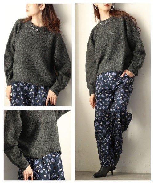 Sawa a la mode(サワアラモード)の「ショートニットプルオーバートップス(ニット/セーター・レディース・ターコイズブルー/チャコールグレー/オフホワイト/レッド・FREE)」の20枚目の写真