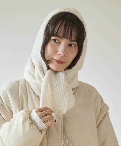 ANGIE（アンジー）の「ニット バラクラバ フード マフラー / バラボネット（マフラー・レディース・アイボリー/チャコールグレー・FREE）」の3枚目の写真