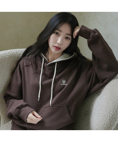 muahmuah（ムーアムーア）の「[裏毛/起毛] スティッチコンビフードパーカー [6色]（パーカー・レディース・オートミール/ネイビー/ライトグレー/ブラウン/ダークブラウン/グレー/クリーム/霜降りグレー/ネイビー系/ブラック系その他/トップグレー/ブラック・FREE）」の9枚目の写真