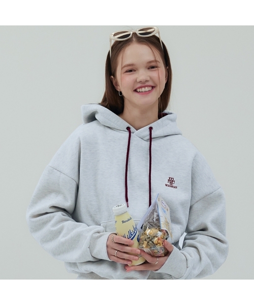 muahmuah（ムーアムーア）の「[裏毛/起毛] スティッチコンビフードパーカー [6色]（パーカー・レディース・オートミール/ネイビー/ライトグレー/ブラウン/ダークブラウン/グレー/クリーム/霜降りグレー/ネイビー系/ブラック系その他/トップグレー/ブラック・FREE）」の4枚目の写真