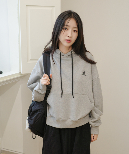muahmuah（ムーアムーア）の「[裏毛/起毛] スティッチコンビフードパーカー [6色]（パーカー・レディース・オートミール/ネイビー/ライトグレー/ブラウン/ダークブラウン/グレー/クリーム/霜降りグレー/ネイビー系/ブラック系その他/トップグレー/ブラック・FREE）」の20枚目の写真