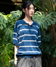 GLACK（グラック）の「GNT016モブスターストライプカラーニット（NAVY）（ポロシャツ）」