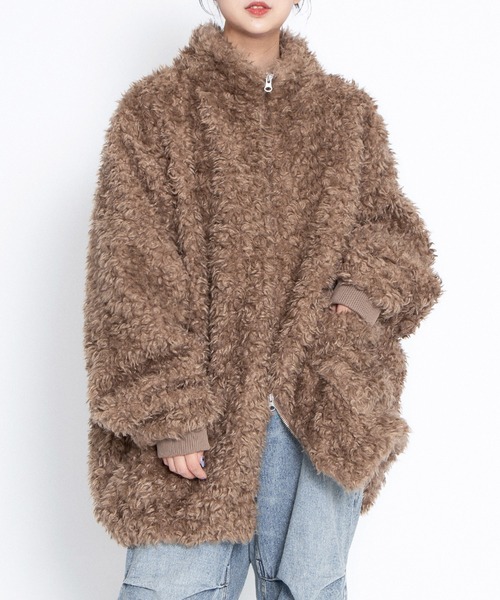 PUNYUS（プニュズ）の「もこもこプードルブルゾン（ブルゾン・レディース・グレー/ライトピンク/ブラウン・3/4）」の2枚目の写真