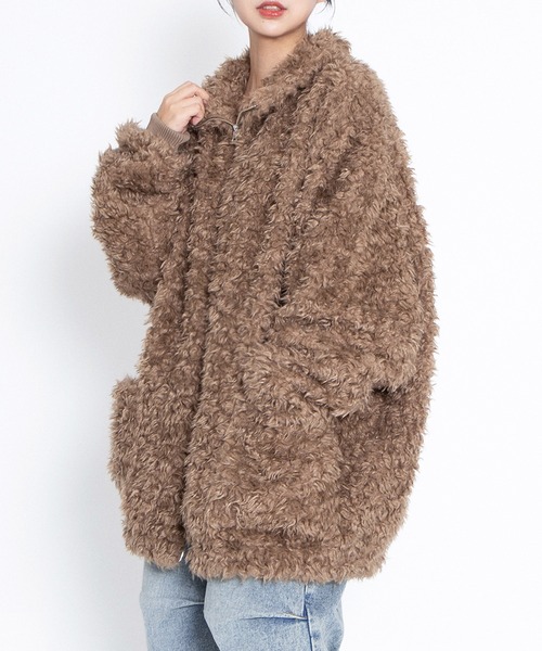 PUNYUS（プニュズ）の「もこもこプードルブルゾン（ブルゾン・レディース・グレー/ライトピンク/ブラウン・3/4）」の18枚目の写真