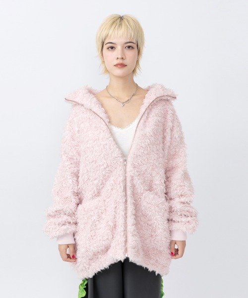 PUNYUS（プニュズ）の「もこもこプードルブルゾン（ブルゾン・レディース・グレー/ライトピンク/ブラウン・3/4）」の4枚目の写真