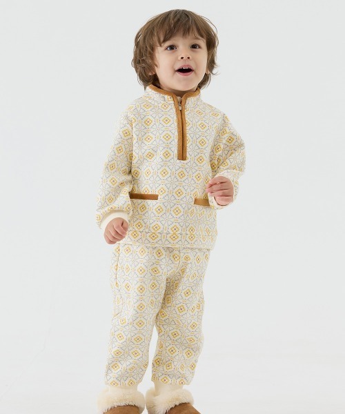 セール】【セットアップ】ノルディックフラワー起毛ZIP長袖トップス