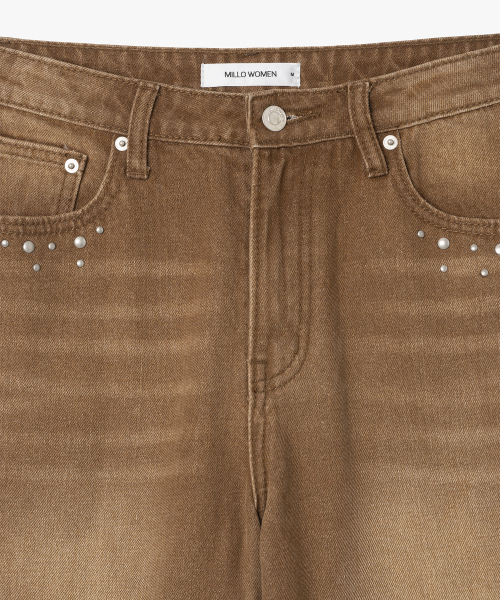 MILLO WOMEN（ミロウーマン）の「スタッドワイドジーン[ブラウン]（デニムパンツ・レディース・その他・SMALL/MEDIUM）」の4枚目の写真