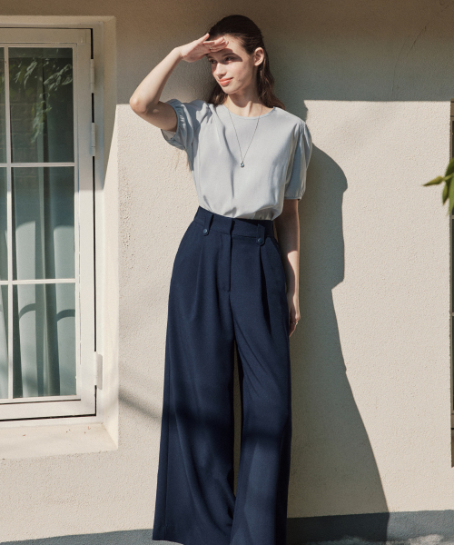 ZEROSTREET（ゼロストリート）の「[2カラー] カリーワイドストラップパンツ（スラックス・レディース・ブラック/ネイビー・SMALL/MEDIUM）」の3枚目の写真