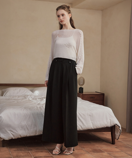 ZEROSTREET（ゼロストリート）の「[2カラー] カリーワイドストラップパンツ（スラックス・レディース・ブラック/ネイビー・SMALL/MEDIUM）」の5枚目の写真