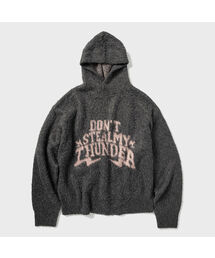 THUNDER ブラッシュドニットフードパーカー - チャコール